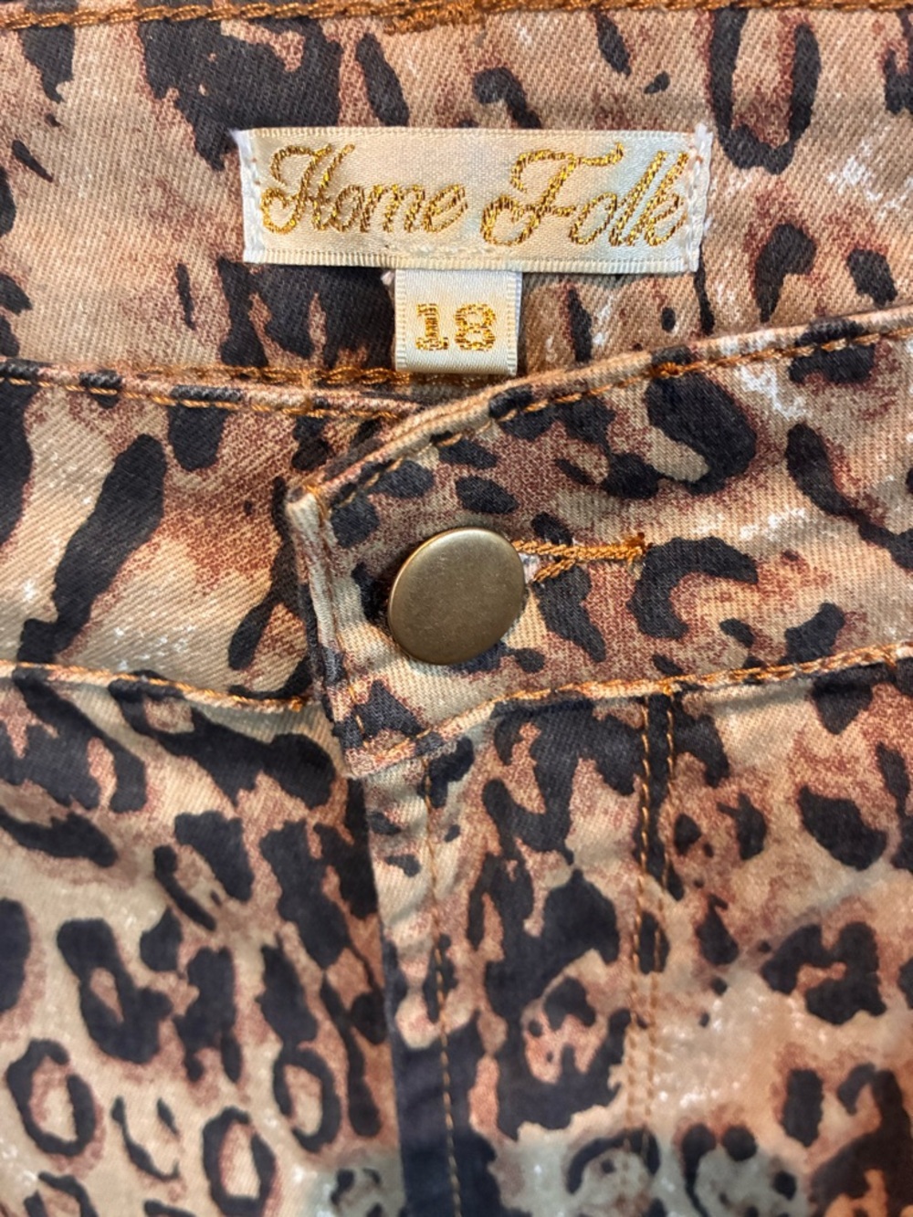 Women’s Leopard Print Boot Cut Jeans with Floral Embroidery - Khaki - Picture 6 of 10